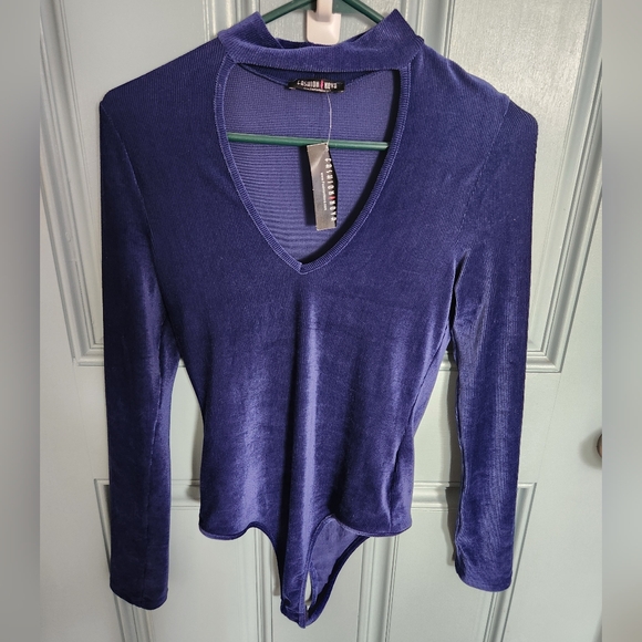 Fashion Nova Tops - Fashion Nova Deep Blue V-Neck Bodysuit